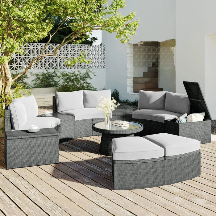 TOPMAX 10-Piece Outdoor Sectional Half Round Patio Rattan Sofa Set, PE Wicker Conversation Furniture Set for Free Combination, Light Gray Default -DTYStore