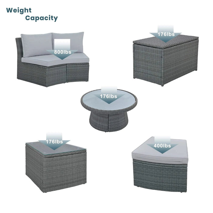 TOPMAX 10-Piece Outdoor Sectional Half Round Patio Rattan Sofa Set, PE Wicker Conversation Furniture Set for Free Combination, Light Gray Default -DTYStore
