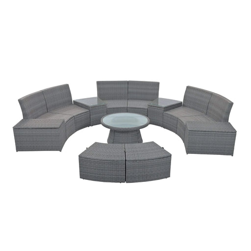 TOPMAX 10-Piece Outdoor Sectional Half Round Patio Rattan Sofa Set, PE Wicker Conversation Furniture Set for Free Combination, Light Gray Default -DTYStore