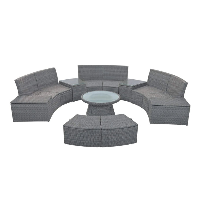 TOPMAX 10-Piece Outdoor Sectional Half Round Patio Rattan Sofa Set, PE Wicker Conversation Furniture Set for Free Combination, Light Gray Default -DTYStore