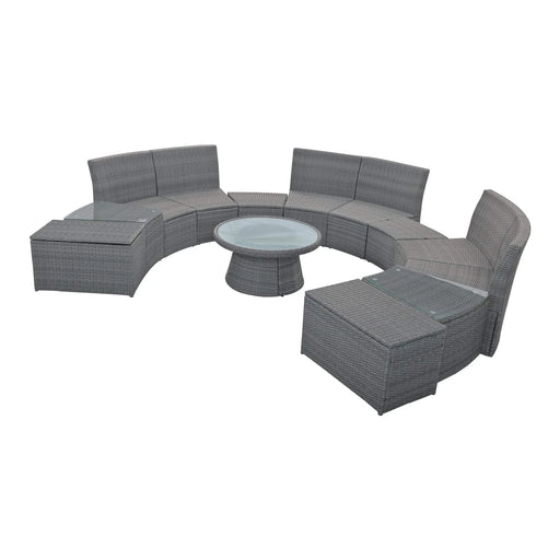TOPMAX 10-Piece Outdoor Sectional Half Round Patio Rattan Sofa Set, PE Wicker Conversation Furniture Set for Free Combination, Light Gray Default -DTYStore