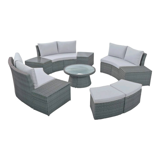 TOPMAX 10-Piece Outdoor Sectional Half Round Patio Rattan Sofa Set, PE Wicker Conversation Furniture Set for Free Combination, Light Gray Default -DTYStore