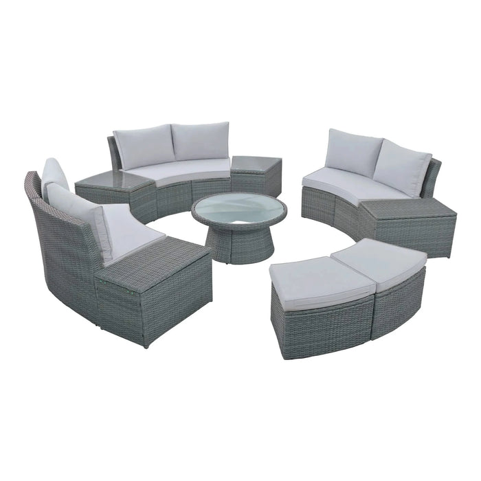TOPMAX 10-Piece Outdoor Sectional Half Round Patio Rattan Sofa Set, PE Wicker Conversation Furniture Set for Free Combination, Light Gray Default -DTYStore