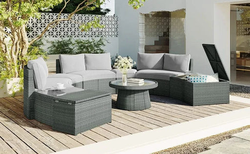 TOPMAX 10-Piece Outdoor Sectional Half Round Patio Rattan Sofa Set, PE Wicker Conversation Furniture Set for Free Combination, Light Gray Default -DTYStore