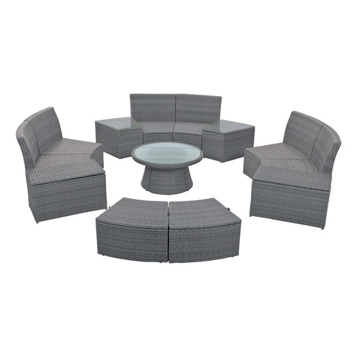 TOPMAX 10-Piece Outdoor Sectional Half Round Patio Rattan Sofa Set, PE Wicker Conversation Furniture Set for Free Combination, Light Gray Default -DTYStore