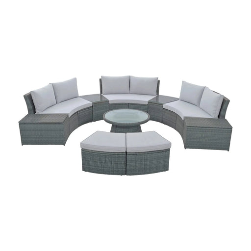 TOPMAX 10-Piece Outdoor Sectional Half Round Patio Rattan Sofa Set, PE Wicker Conversation Furniture Set for Free Combination, Light Gray Default -DTYStore