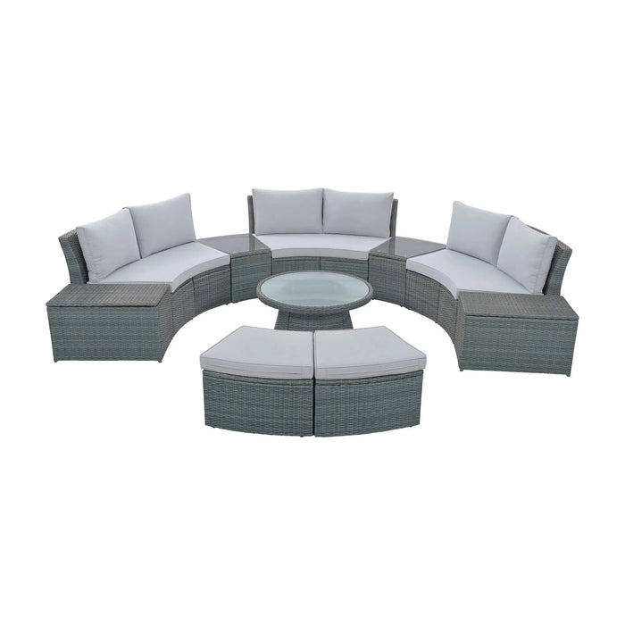 TOPMAX 10-Piece Outdoor Sectional Half Round Patio Rattan Sofa Set, PE Wicker Conversation Furniture Set for Free Combination, Light Gray Default -DTYStore