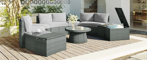 TOPMAX 10-Piece Outdoor Sectional Half Round Patio Rattan Sofa Set, PE Wicker Conversation Furniture Set for Free Combination, Light Gray Default -DTYStore