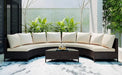 TOPMAX 5 Pieces All-Weather Brown PE Rattan Wicker Sofa Set Outdoor Patio Sectional Furniture Set Half-Moon Sofa Set with Tempered Glass Table, Beige Default -DTYStore
