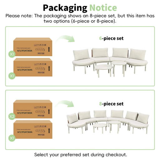 TOPMAX 6-Piece Patio Sofa Furniture Set, Half Moon Outdoor Sectional Sofa with 2 High-Low Coffee Tables, PE Wicker Rattan, Tempered Glass, 4 Pillows & Cushions, for Backyard, Garden, Poolside,Beige Default -DTYStore