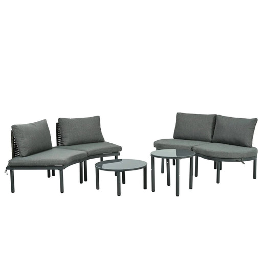 TOPMAX 6-Piece Patio Sofa Furniture Set, Half Moon Outdoor Sectional Sofa with 2 High-Low Coffee Tables, PE Wicker Rattan, Tempered Glass, 4 Pillows & Cushions, for Backyard, Garden, Poolside,Gray Default -DTYStore