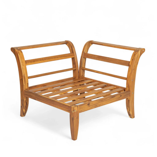 TOPMAX 6 Piece Patio Sofa Set, Acacia Wood Outdoor Modular Sectional Garden Furniture Set L-Shaped Conversation Set, Convertible Daybed with Tea Table, Ottoman, 5 Cushions and Pillows, Teak+Beige Default -DTYStore