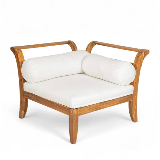 TOPMAX 6 Piece Patio Sofa Set, Acacia Wood Outdoor Modular Sectional Garden Furniture Set L-Shaped Conversation Set, Convertible Daybed with Tea Table, Ottoman, 5 Cushions and Pillows, Teak+Beige Default -DTYStore