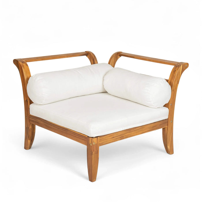 TOPMAX 6 Piece Patio Sofa Set, Acacia Wood Outdoor Modular Sectional Garden Furniture Set L-Shaped Conversation Set, Convertible Daybed with Tea Table, Ottoman, 5 Cushions and Pillows, Teak+Beige Default -DTYStore