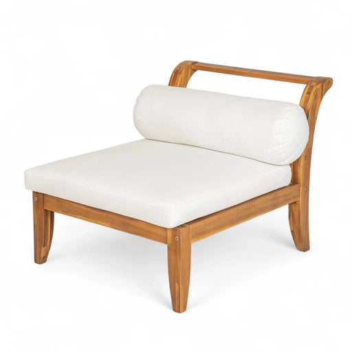 TOPMAX 6 Piece Patio Sofa Set, Acacia Wood Outdoor Modular Sectional Garden Furniture Set L-Shaped Conversation Set, Convertible Daybed with Tea Table, Ottoman, 5 Cushions and Pillows, Teak+Beige Default -DTYStore