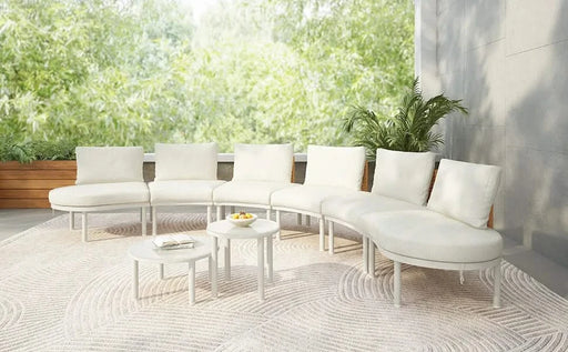 TOPMAX 8-Piece Patio Sofa Furniture Set, Half Moon Outdoor Sectional Sofa with 2 High-Low Coffee Tables, PE Wicker Rattan, Tempered Glass, 6 Pillows & Cushions, for Backyard, Garden, Poolside,Beige Default -DTYStore