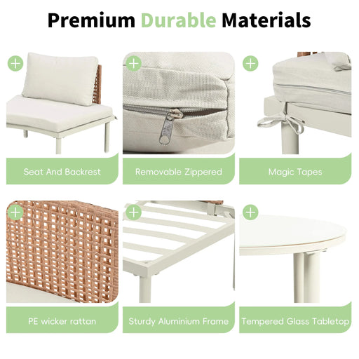 TOPMAX 8-Piece Patio Sofa Furniture Set, Half Moon Outdoor Sectional Sofa with 2 High-Low Coffee Tables, PE Wicker Rattan, Tempered Glass, 6 Pillows & Cushions, for Backyard, Garden, Poolside,Beige Default -DTYStore