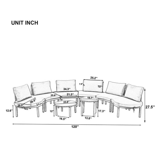 TOPMAX 8-Piece Patio Sofa Furniture Set, Half Moon Outdoor Sectional Sofa with 2 High-Low Coffee Tables, PE Wicker Rattan, Tempered Glass, 6 Pillows & Cushions, for Backyard, Garden, Poolside,Beige Default -DTYStore