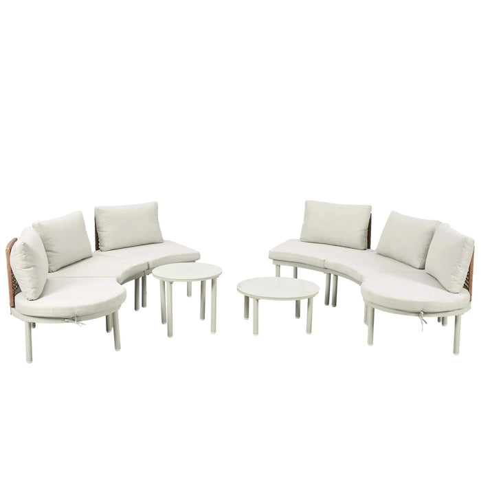 TOPMAX 8-Piece Patio Sofa Furniture Set, Half Moon Outdoor Sectional Sofa with 2 High-Low Coffee Tables, PE Wicker Rattan, Tempered Glass, 6 Pillows & Cushions, for Backyard, Garden, Poolside,Beige Default -DTYStore