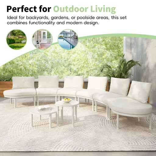 TOPMAX 8-Piece Patio Sofa Furniture Set, Half Moon Outdoor Sectional Sofa with 2 High-Low Coffee Tables, PE Wicker Rattan, Tempered Glass, 6 Pillows & Cushions, for Backyard, Garden, Poolside,Beige Default -DTYStore