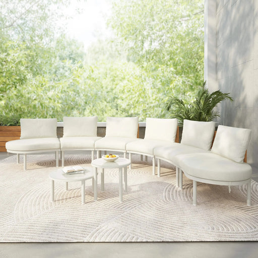 TOPMAX 8-Piece Patio Sofa Furniture Set, Half Moon Outdoor Sectional Sofa with 2 High-Low Coffee Tables, PE Wicker Rattan, Tempered Glass, 6 Pillows & Cushions, for Backyard, Garden, Poolside,Beige Default -DTYStore