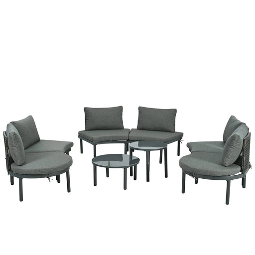 TOPMAX 8-Piece Patio Sofa Furniture Set, Half Moon Outdoor Sectional Sofa with 2 High-Low Coffee Tables, PE Wicker Rattan, Tempered Glass, 6 Pillows & Cushions, for Backyard, Garden, Poolside,Gray Default -DTYStore