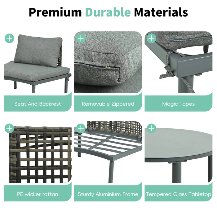 TOPMAX 8-Piece Patio Sofa Furniture Set, Half Moon Outdoor Sectional Sofa with 2 High-Low Coffee Tables, PE Wicker Rattan, Tempered Glass, 6 Pillows & Cushions, for Backyard, Garden, Poolside,Gray Default -DTYStore