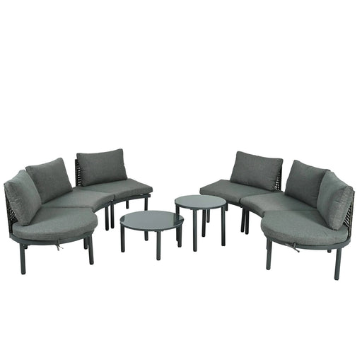 TOPMAX 8-Piece Patio Sofa Furniture Set, Half Moon Outdoor Sectional Sofa with 2 High-Low Coffee Tables, PE Wicker Rattan, Tempered Glass, 6 Pillows & Cushions, for Backyard, Garden, Poolside,Gray Default -DTYStore