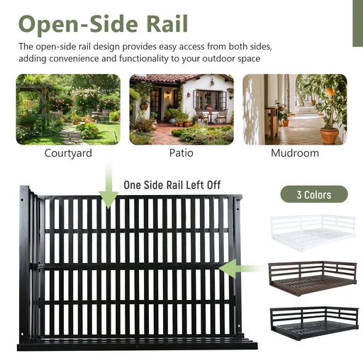 TOPMAX Acacia Wood Porch Swing Bed for Outdoor with Hemp Ropes - Full Size Patio Hanging Bed, 350lbs Capacity, Open-Side Minimalist Design for Patio, Backyard, Garden, Black Default -DTYStore