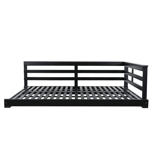 TOPMAX Acacia Wood Porch Swing Bed for Outdoor with Hemp Ropes - Full Size Patio Hanging Bed, 350lbs Capacity, Open-Side Minimalist Design for Patio, Backyard, Garden, Black Default -DTYStore