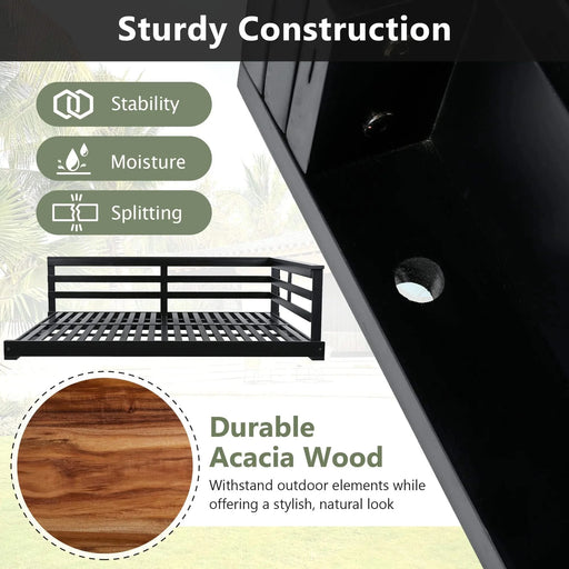 TOPMAX Acacia Wood Porch Swing Bed for Outdoor with Hemp Ropes - Full Size Patio Hanging Bed, 350lbs Capacity, Open-Side Minimalist Design for Patio, Backyard, Garden, Black Default -DTYStore