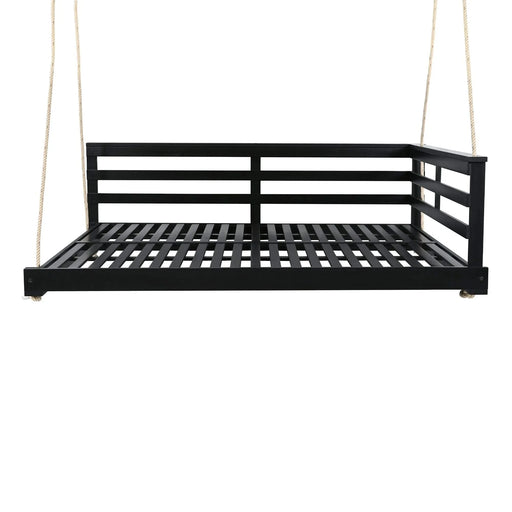 TOPMAX Acacia Wood Porch Swing Bed for Outdoor with Hemp Ropes - Full Size Patio Hanging Bed, 350lbs Capacity, Open-Side Minimalist Design for Patio, Backyard, Garden, Black Default -DTYStore