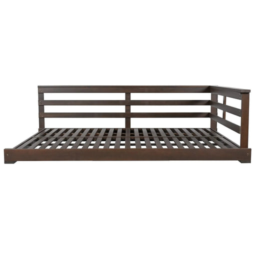 TOPMAX Acacia Wood Porch Swing Bed for Outdoor with Hemp Ropes - Full Size Patio Hanging Bed, 350lbs Capacity, Open-Side Minimalist Design for Patio, Backyard, Garden, Brown -DTYStore
