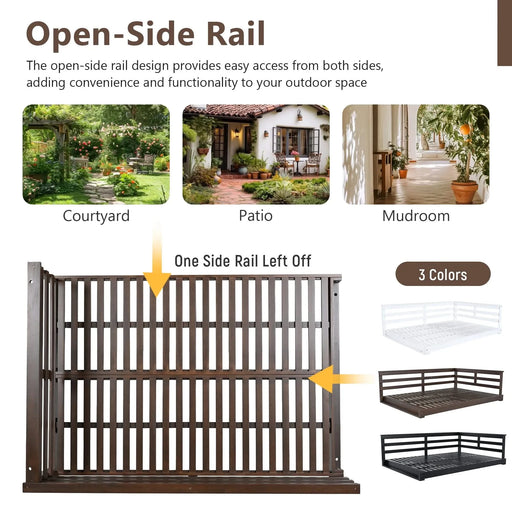 TOPMAX Acacia Wood Porch Swing Bed for Outdoor with Hemp Ropes - Full Size Patio Hanging Bed, 350lbs Capacity, Open-Side Minimalist Design for Patio, Backyard, Garden, Brown -DTYStore