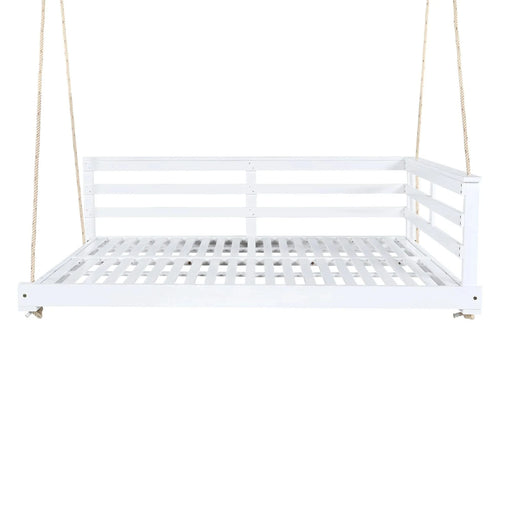 TOPMAX Acacia Wood Porch Swing Bed for Outdoor with Hemp Ropes - Full Size Patio Hanging Bed, 350lbs Capacity, Open-Side Minimalist Design for Patio, Backyard, Garden, White Default -DTYStore