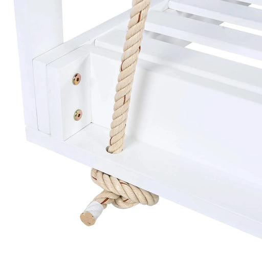 TOPMAX Acacia Wood Porch Swing Bed for Outdoor with Hemp Ropes - Full Size Patio Hanging Bed, 350lbs Capacity, Open-Side Minimalist Design for Patio, Backyard, Garden, White Default -DTYStore