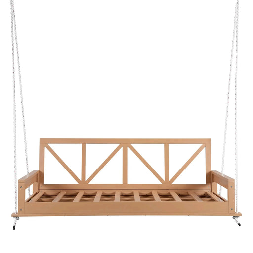 TOPMAX Acacia Wood Twin Size Patio Swing Bed Modern Porch Swing Hanging Bed Frame with 16.4ft Hemp Ropes for Garden,Backyard,Natural Default -DTYStore
