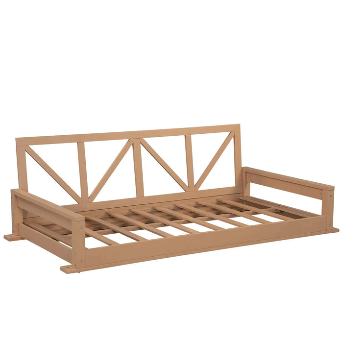 TOPMAX Acacia Wood Twin Size Patio Swing Bed Modern Porch Swing Hanging Bed Frame with 16.4ft Hemp Ropes for Garden,Backyard,Natural Default -DTYStore