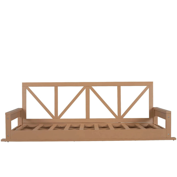 TOPMAX Acacia Wood Twin Size Patio Swing Bed Modern Porch Swing Hanging Bed Frame with 16.4ft Hemp Ropes for Garden,Backyard,Natural Default -DTYStore