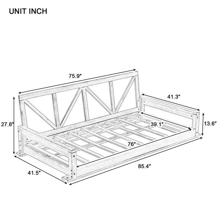 TOPMAX Acacia Wood Twin Size Patio Swing Bed Modern Porch Swing Hanging Bed Frame with 16.4ft Hemp Ropes for Garden,Backyard,Natural Default -DTYStore