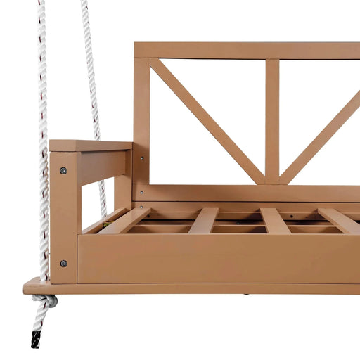 TOPMAX Acacia Wood Twin Size Patio Swing Bed Modern Porch Swing Hanging Bed Frame with 16.4ft Hemp Ropes for Garden,Backyard,Natural Default -DTYStore