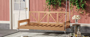 TOPMAX Acacia Wood Twin Size Patio Swing Bed Modern Porch Swing Hanging Bed Frame with 16.4ft Hemp Ropes for Garden,Backyard,Natural Default -DTYStore