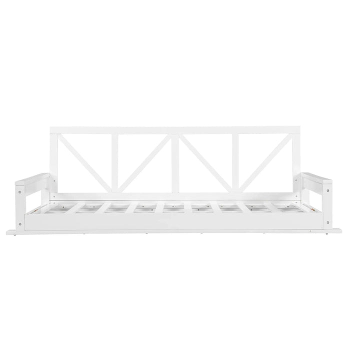 TOPMAX Acacia Wood Twin Size Patio Swing Bed Modern Porch Swing Hanging Bed Frame with 16.4ft Hemp Ropes for Garden,Backyard,White Default -DTYStore