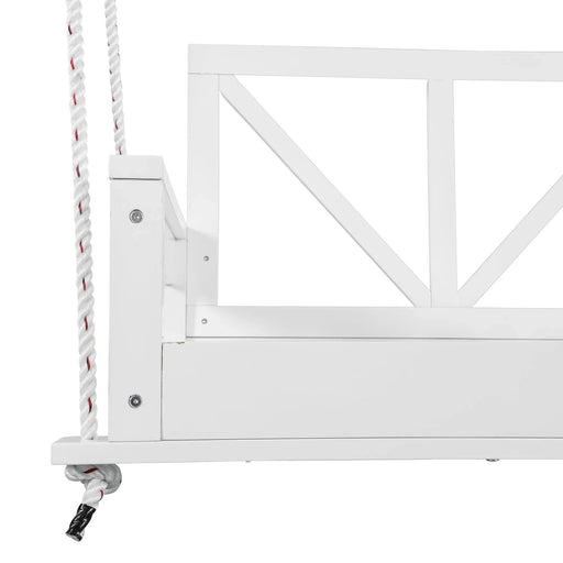 TOPMAX Acacia Wood Twin Size Patio Swing Bed Modern Porch Swing Hanging Bed Frame with 16.4ft Hemp Ropes for Garden,Backyard,White Default -DTYStore