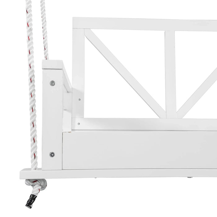 TOPMAX Acacia Wood Twin Size Patio Swing Bed Modern Porch Swing Hanging Bed Frame with 16.4ft Hemp Ropes for Garden,Backyard,White Default -DTYStore