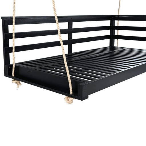 TOPMAX Country Patio Wooden Twin Size Swing Daybed Porch Swing Frame with 4pcs 96-inch Hemp Ropes for Backyard, Garden, Black Default -DTYStore