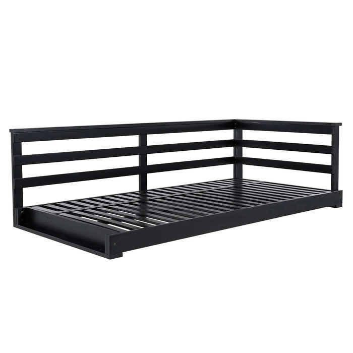 TOPMAX Country Patio Wooden Twin Size Swing Daybed Porch Swing Frame with 4pcs 96-inch Hemp Ropes for Backyard, Garden, Black Default -DTYStore