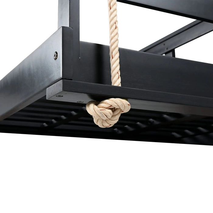 TOPMAX Country Patio Wooden Twin Size Swing Daybed Porch Swing Frame with 4pcs 96-inch Hemp Ropes for Backyard, Garden, Black Default -DTYStore