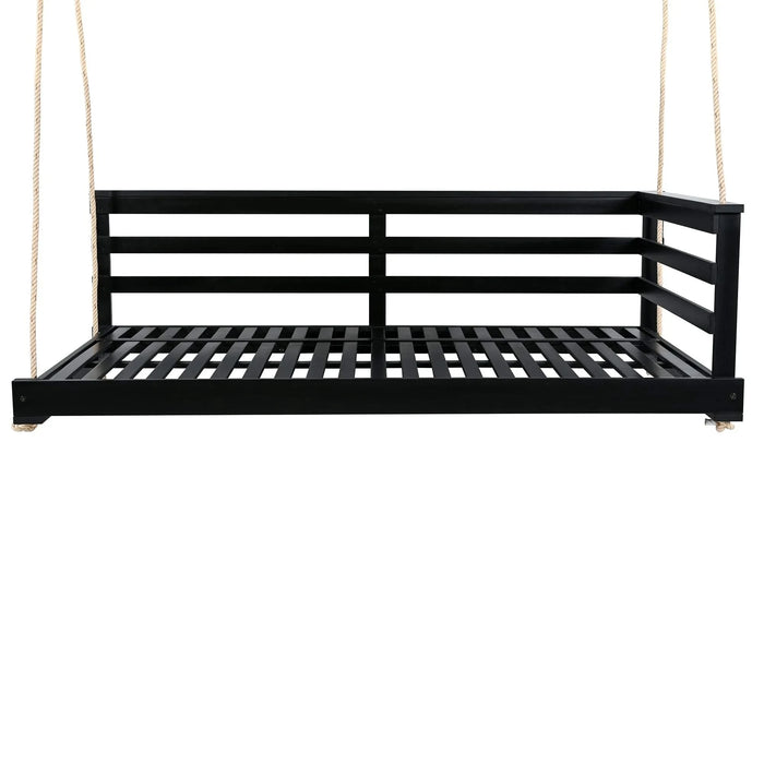 TOPMAX Country Patio Wooden Twin Size Swing Daybed Porch Swing Frame with 4pcs 96-inch Hemp Ropes for Backyard, Garden, Black Default -DTYStore