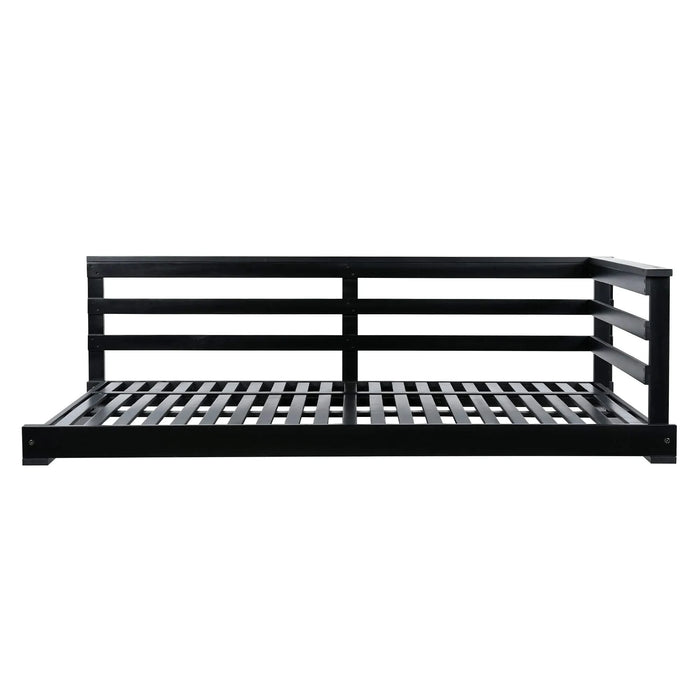 TOPMAX Country Patio Wooden Twin Size Swing Daybed Porch Swing Frame with 4pcs 96-inch Hemp Ropes for Backyard, Garden, Black Default -DTYStore